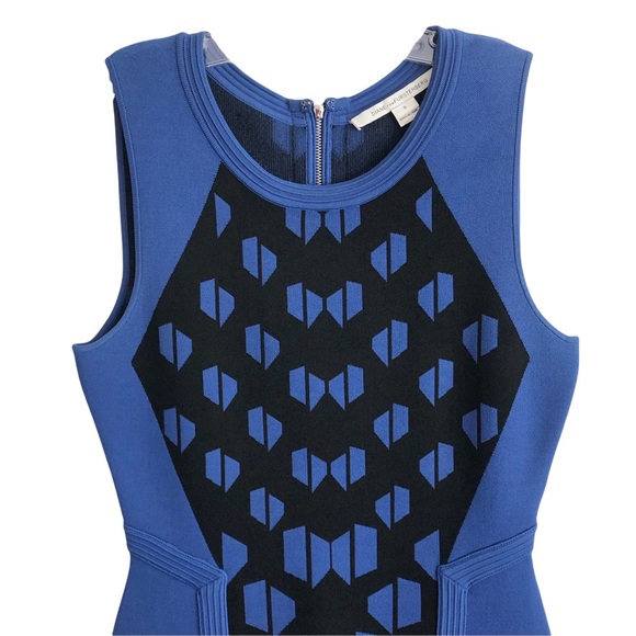 Diane Von Furstenberg Blue Black Franca Sleeveless Bodycon Dress S EUC - Picture 3 of 9